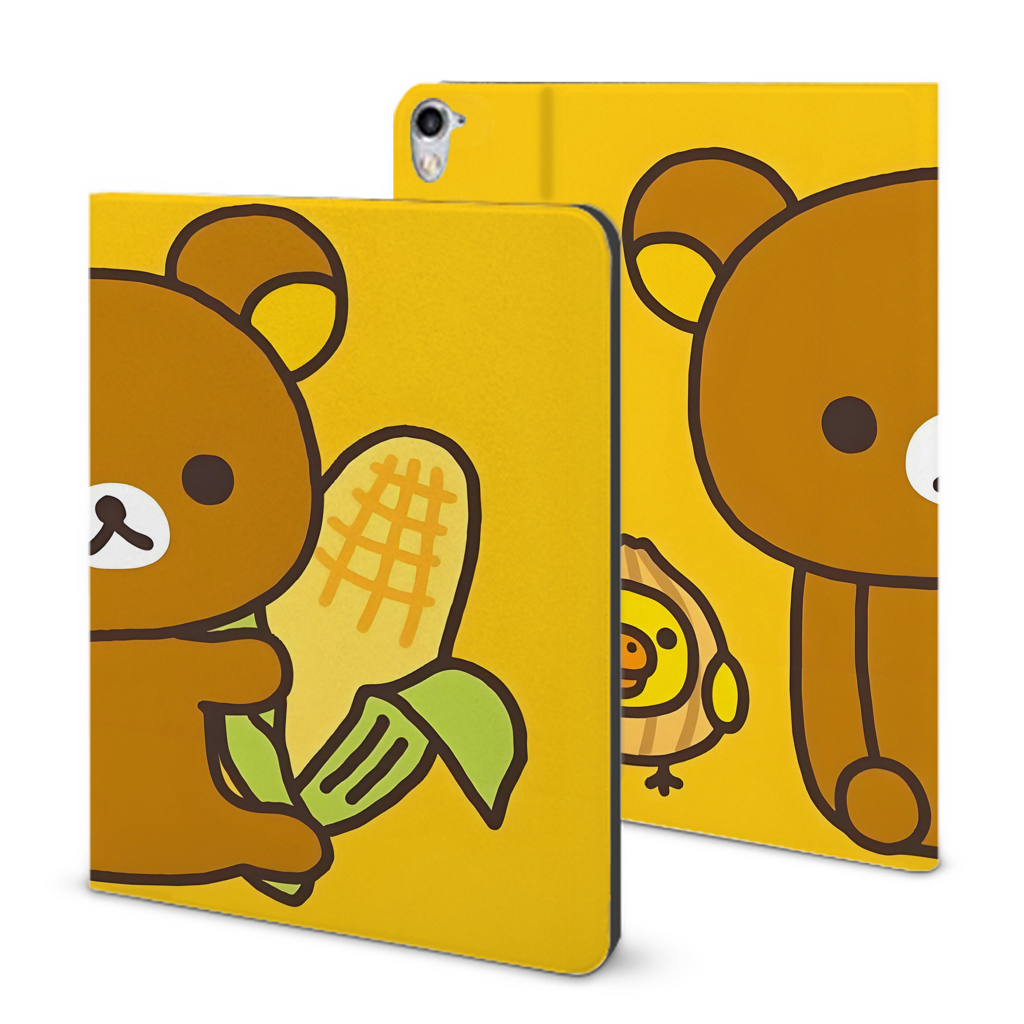 （画像用） リラックマ リラックマ キイロイトリ Rilakkuma Korilakkuma Kiiroitori IPad ケース ブック型 PUレザー TPU 耐衝撃 軽量 薄型 ペン収納なし 全面保護 IPad 各モデル対応